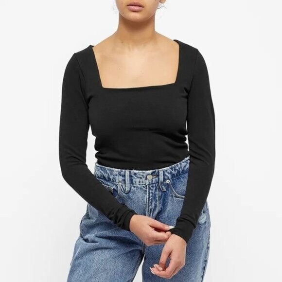 Good American Tops - Good American Size 5XL Black Square Neck Long Sleeve Top NWT